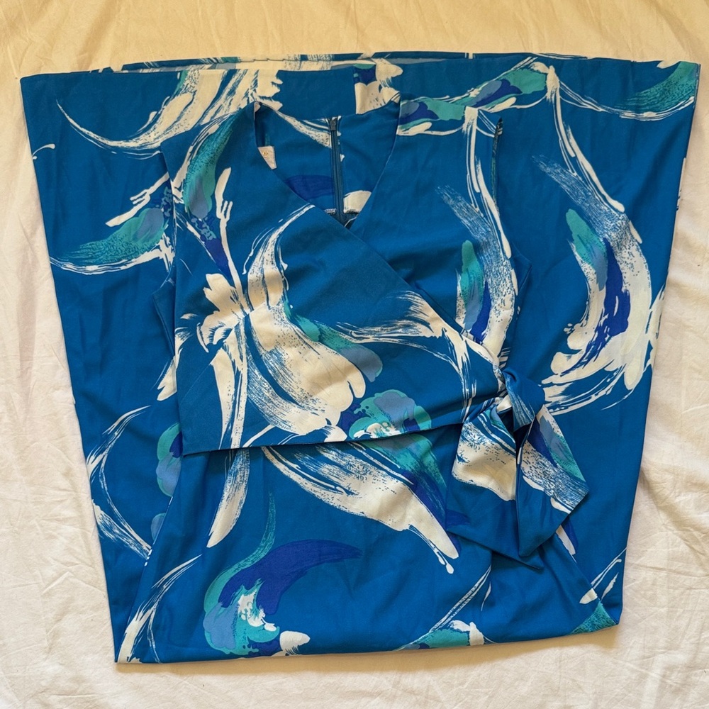 Vintage Blue Floral Midi Dress